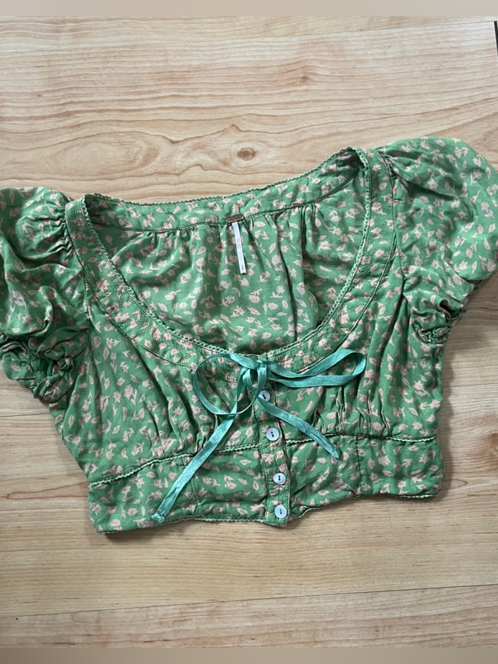 coquette green milkmaid free people top with button up front closure
